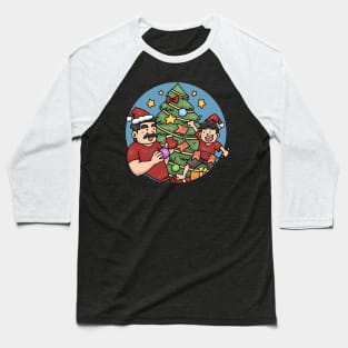Dad and Son Christmas Tree Cartoon Baseball T-Shirt